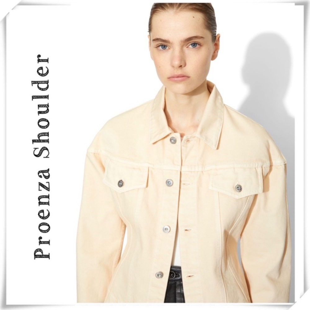 Proenza Schouler White Label Washed Denim Cinched Jean Jacket in Sand Cream Sz S